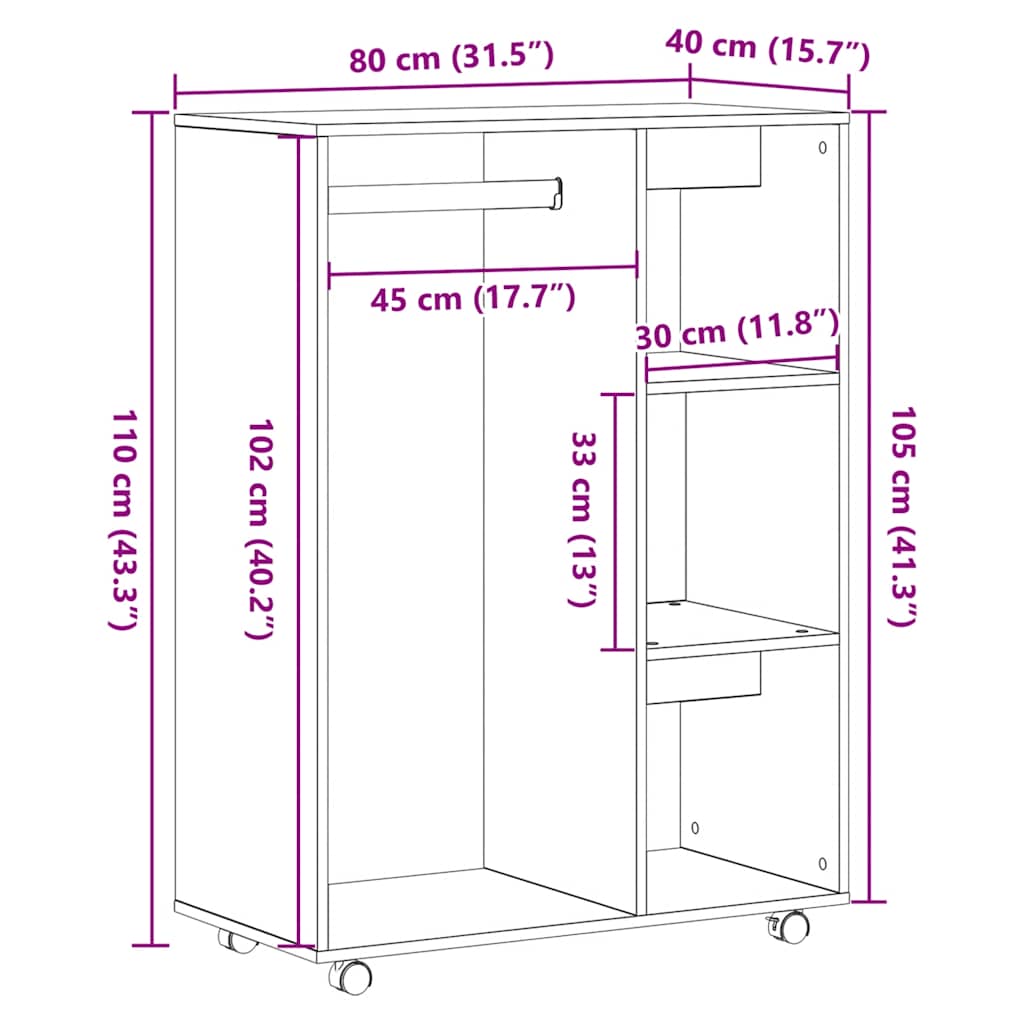 Garderobe svart eik 80x40x110 cm konstruert tre