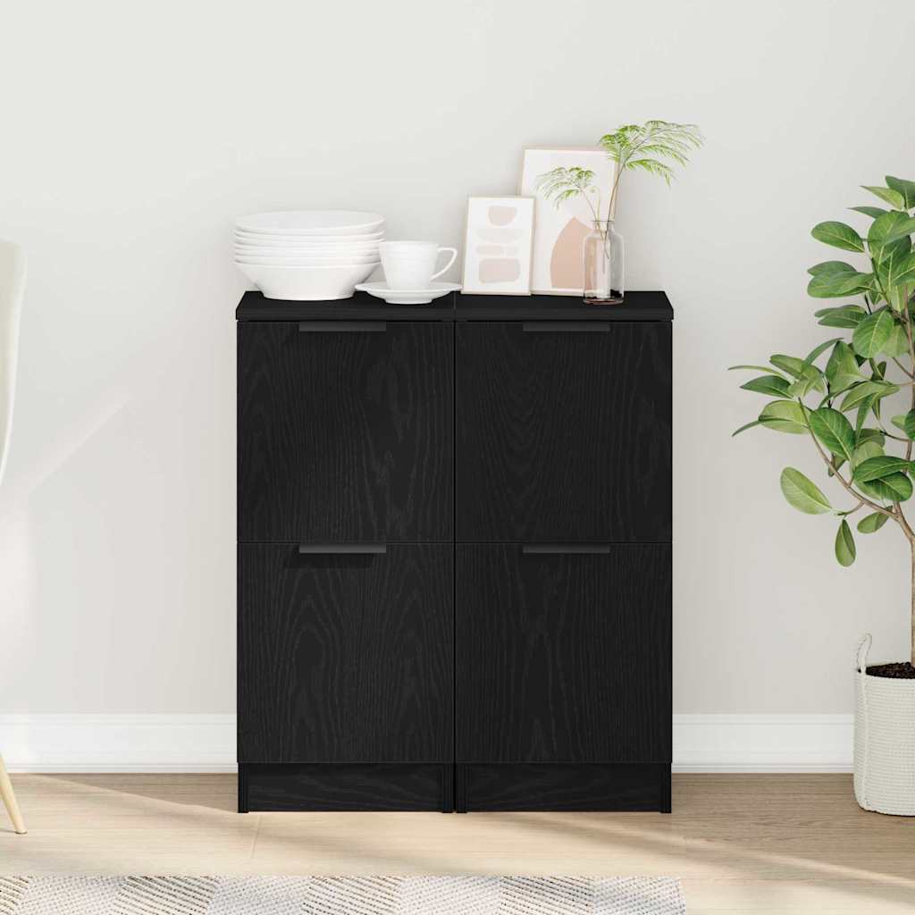 Serviesskap 2 pcs Svart Eik 30 x 30 x 70 cm Konstruert tre