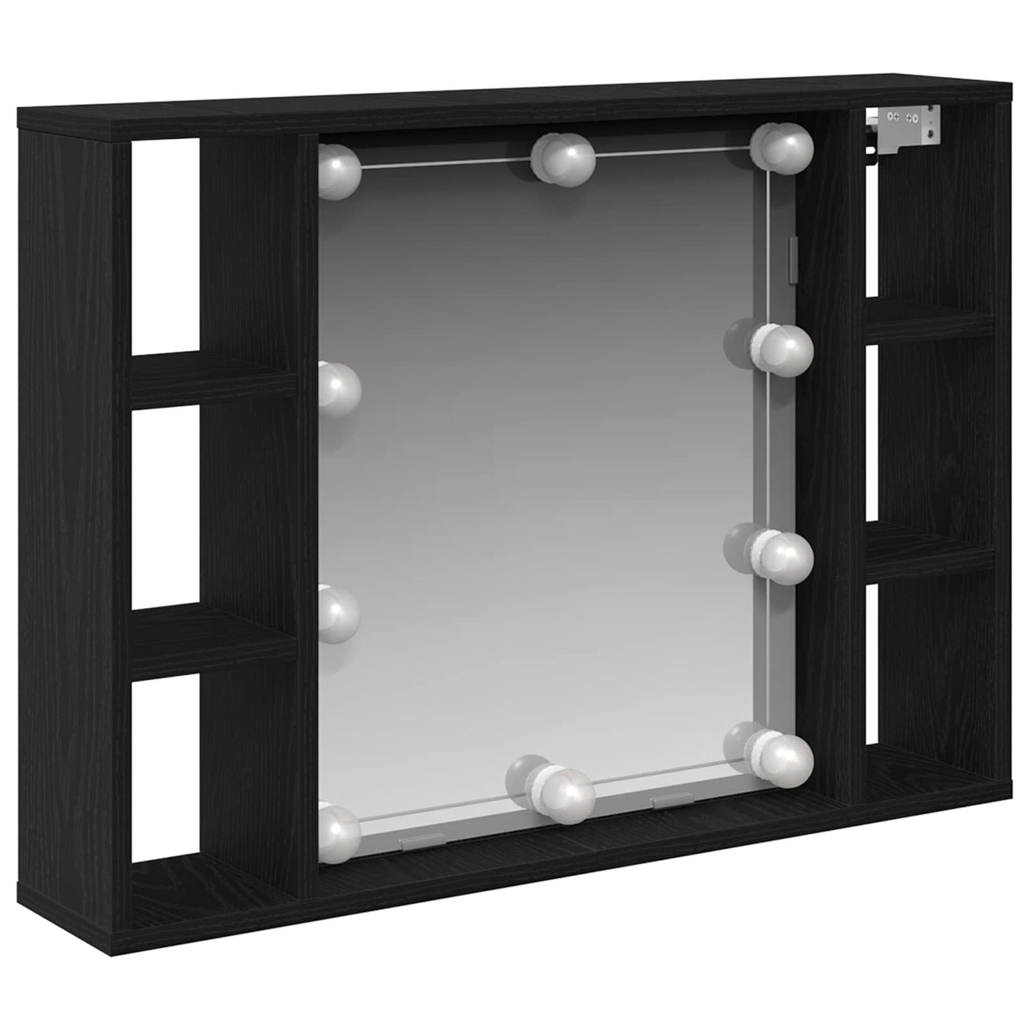 Speilskap med speillys Svart Eik 76 x 15 x 55 cm Konstruert tre