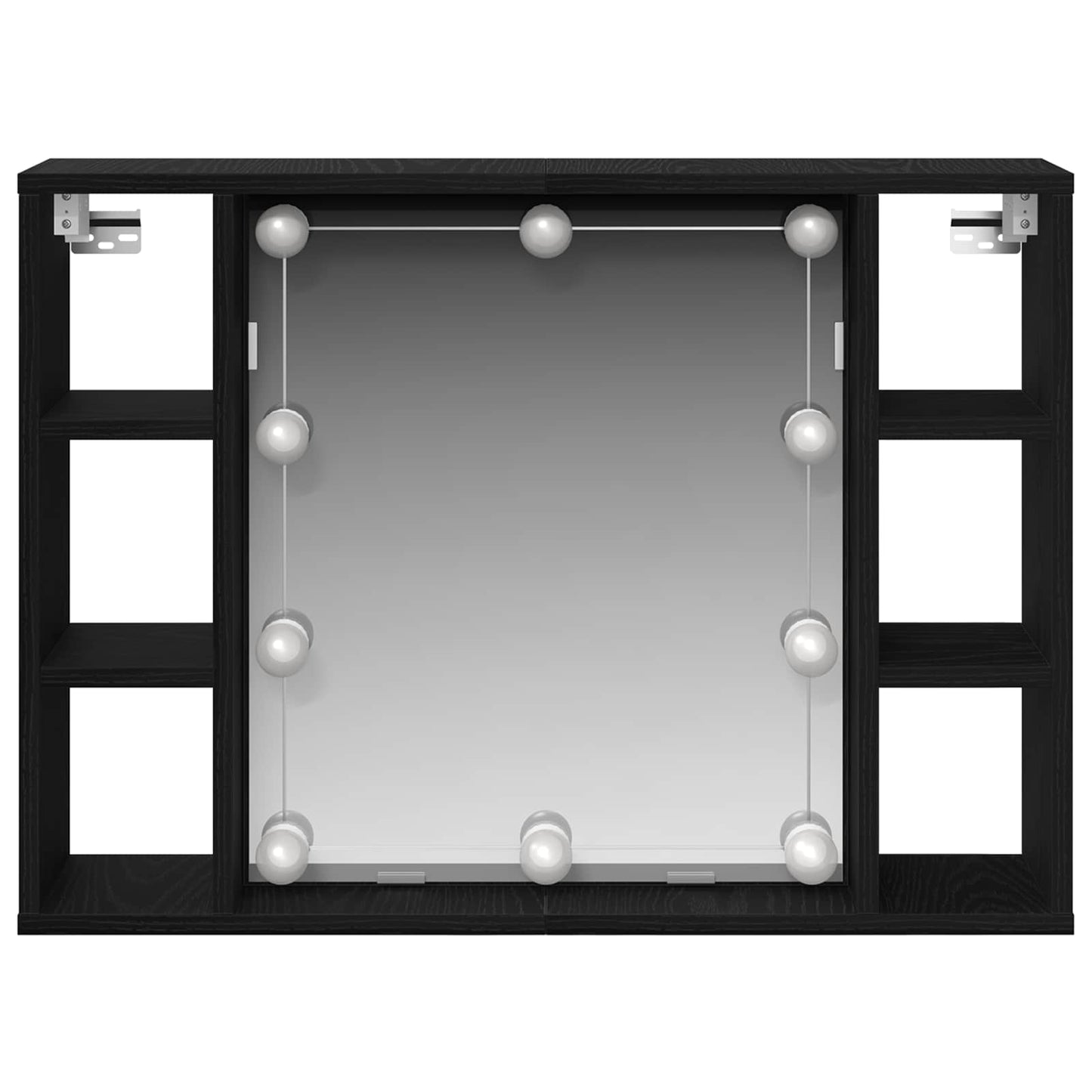 Speilskap med speillys Svart Eik 76 x 15 x 55 cm Konstruert tre