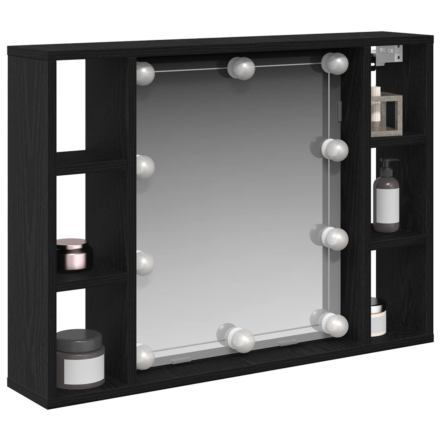 Speilskap med speillys Svart Eik 76 x 15 x 55 cm Konstruert tre