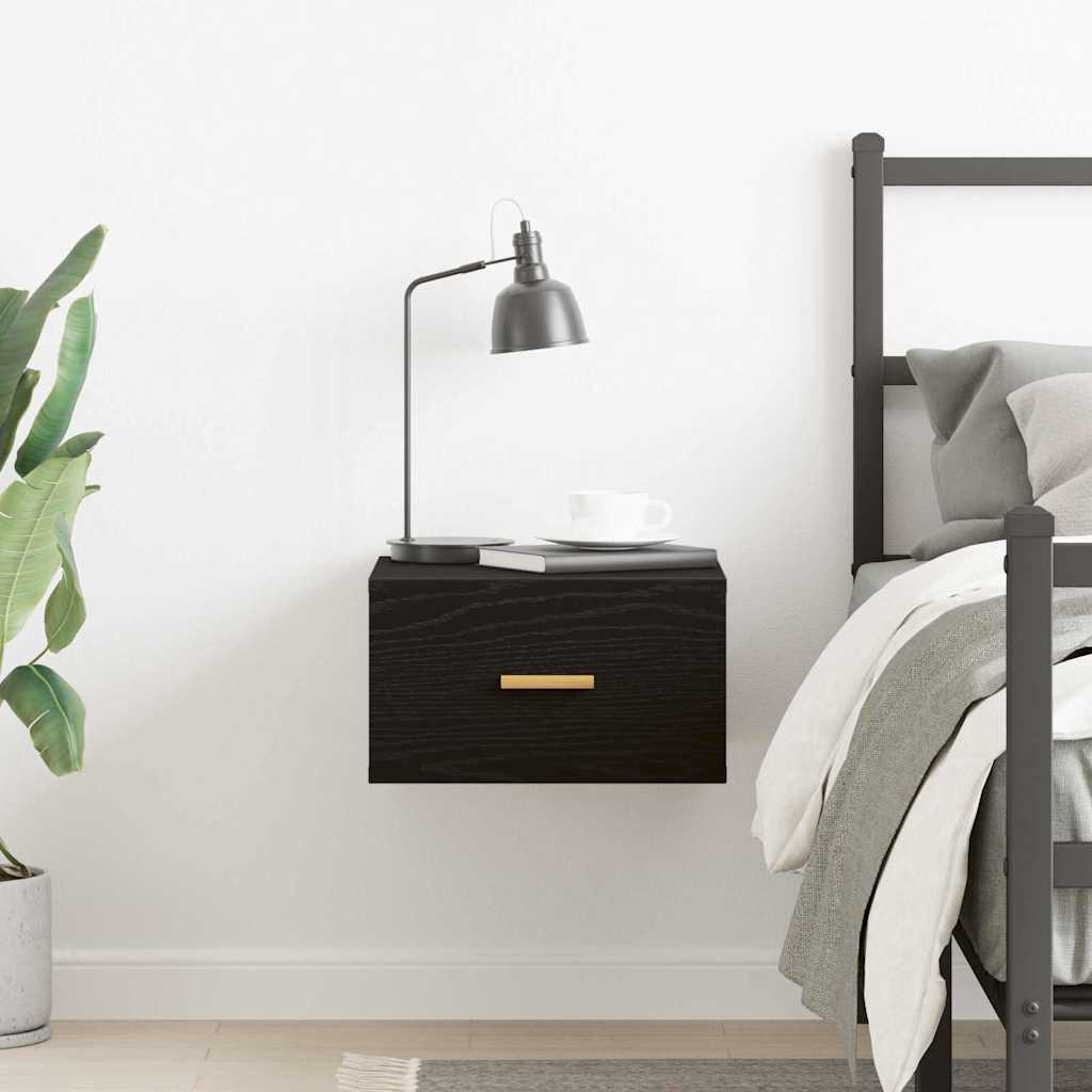 Vegghengt nattbord Svart Eik 35 x 35 x 20 cm Konstruert tre
