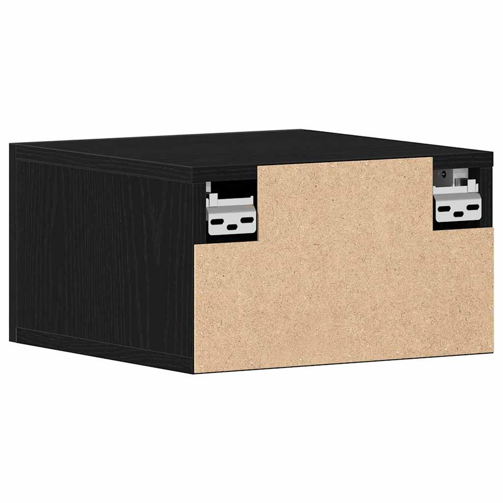 Vegghengt nattbord med skuff 2 pcs Svart eik 35 x 35 x 20 cm