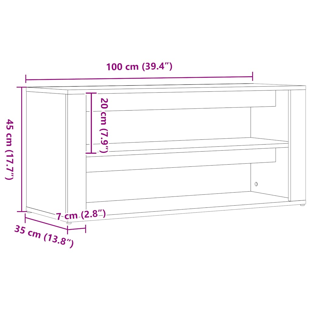 Skobenk svart eik 100x35x45 cm konstruert tre