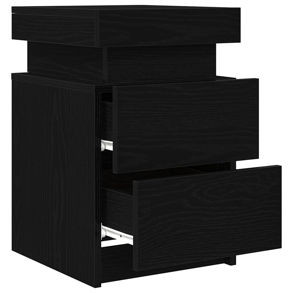 Nattbordskap med skuff Svart Eik 35 x 39 x 55 cm Konstruert tre