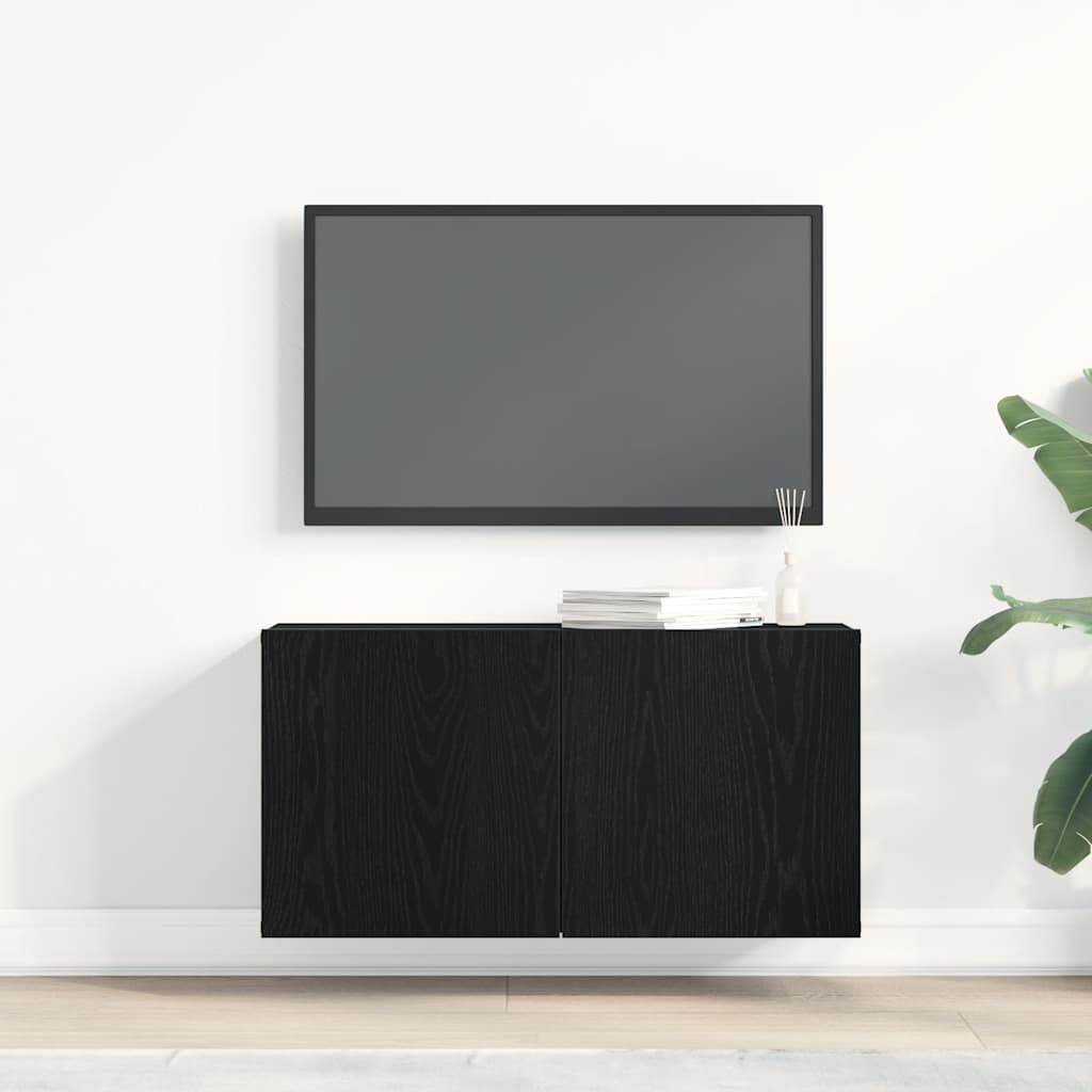 TV-skap svart eik 80x30x41 cm konstruert tre