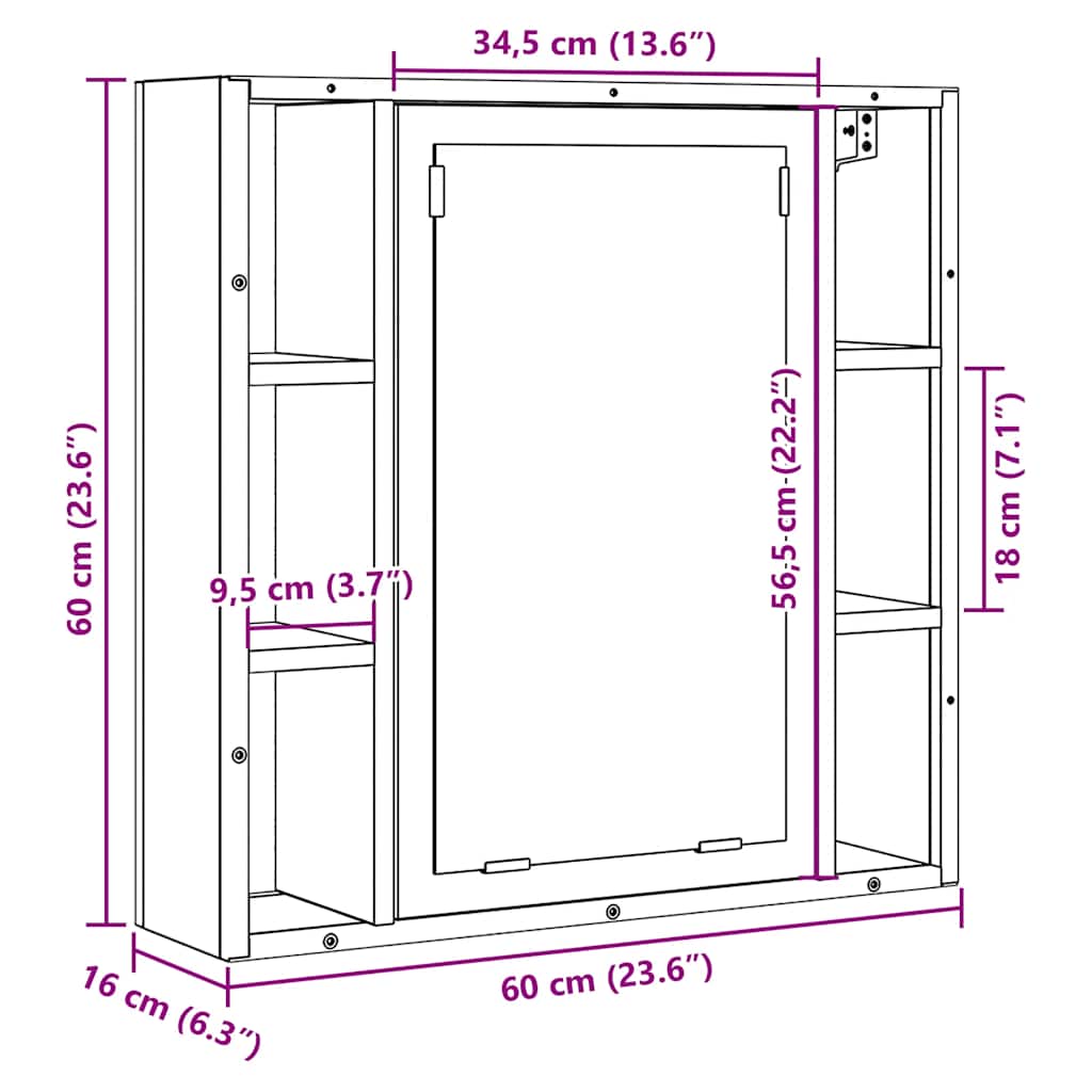 Baderomsspeilskap svart eik 60x16x60 cm konstruert tre