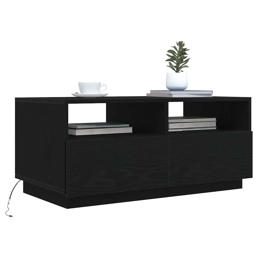 Salongbord med LED-lys svart eik 90x49x40 cm