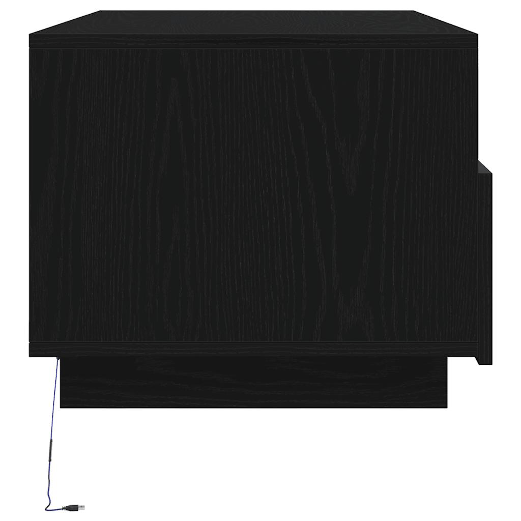 Salongbord med LED-lys svart eik 90x49x40 cm