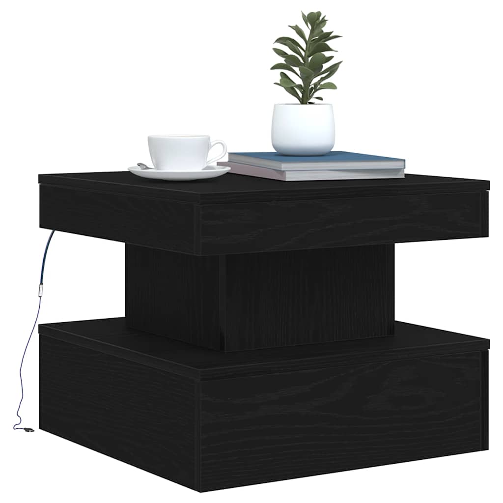 Salongbord med LED-lys svart eik 50x50x40 cm