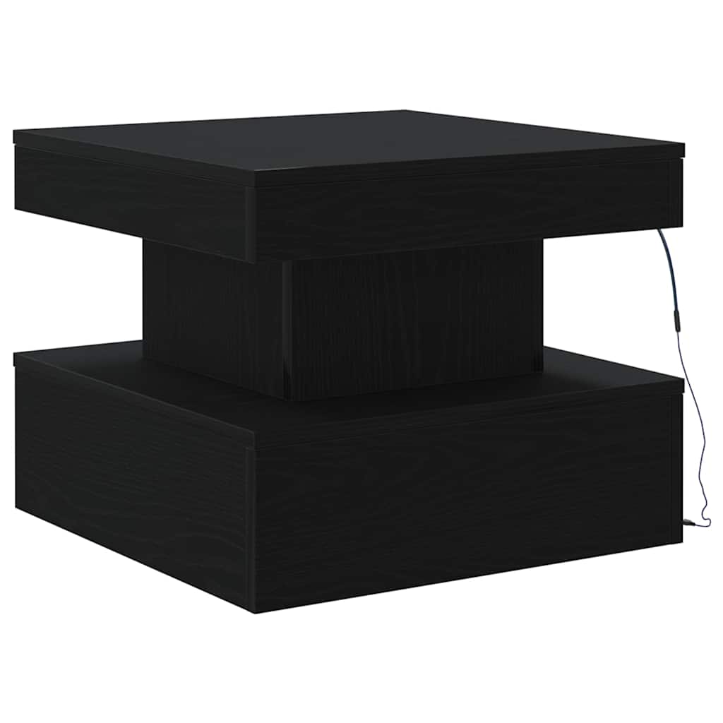 Salongbord med LED-lys svart eik 50x50x40 cm