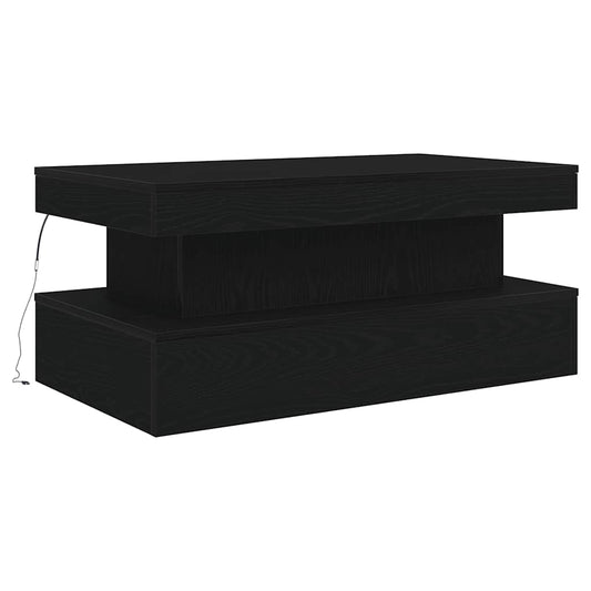Salongbord med LED-lys svart eik 90x50x40 cm