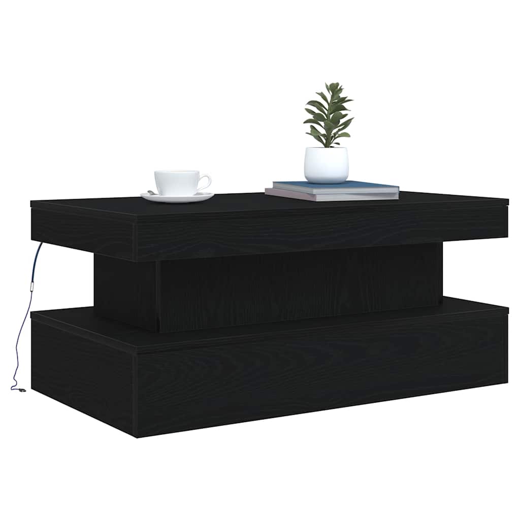 Salongbord med LED-lys svart eik 90x50x40 cm