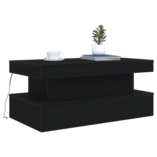 Salongbord med LED-lys svart eik 90x50x40 cm