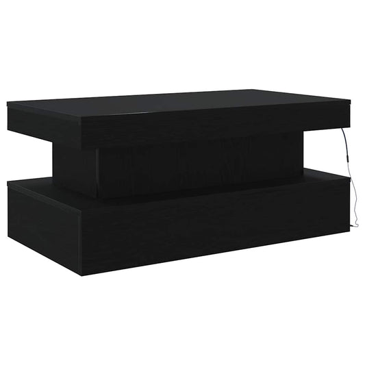 Salongbord med LED-lys svart eik 90x50x40 cm