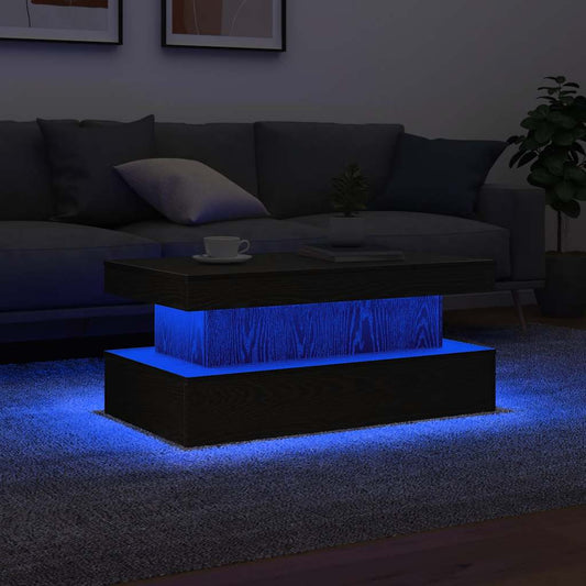 Salongbord med LED-lys svart eik 90x50x40 cm