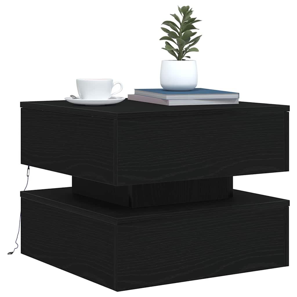 Salongbord med LED-lys svart eik 50x50x40 cm
