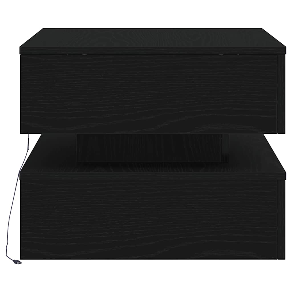 Salongbord med LED-lys svart eik 50x50x40 cm