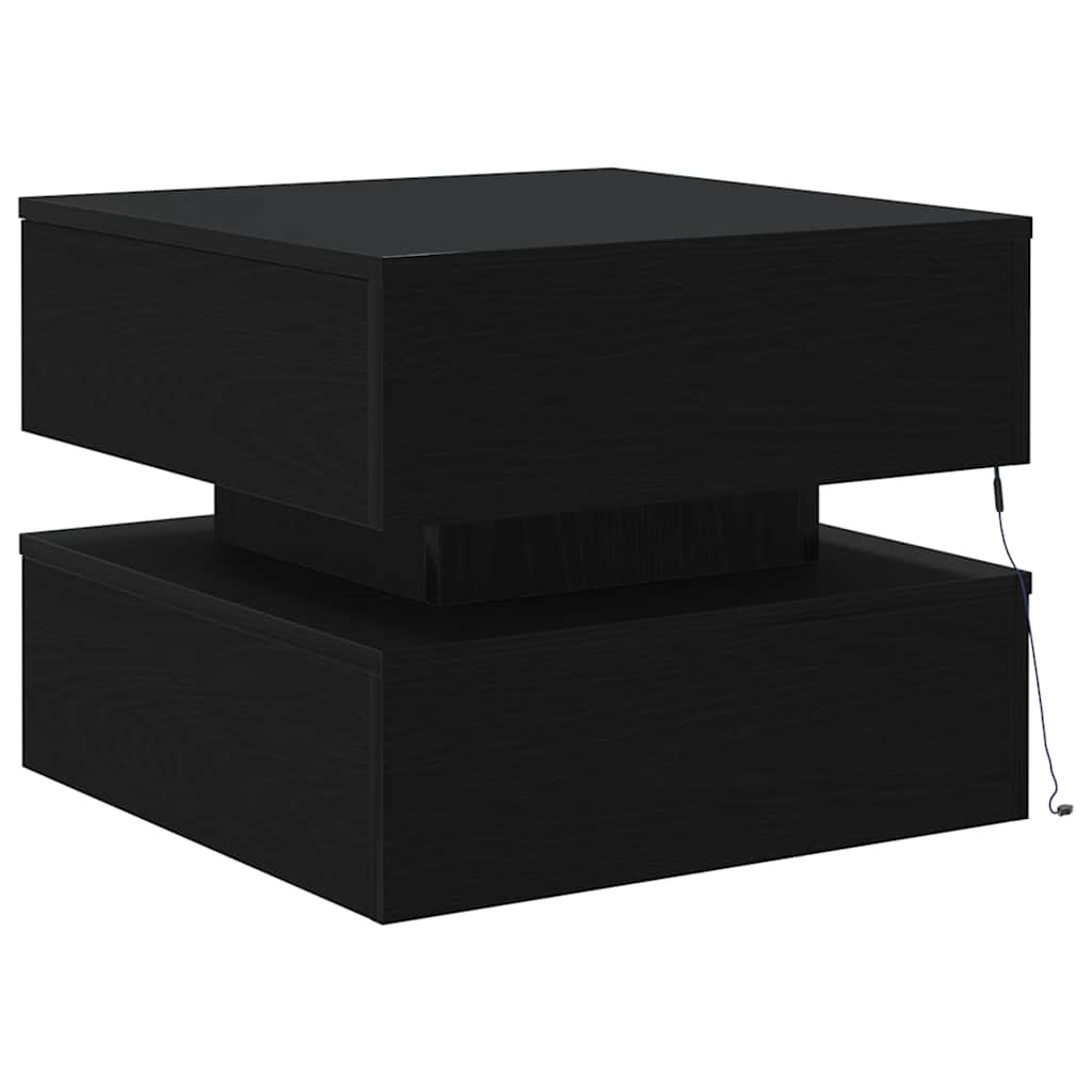 Salongbord med LED-lys svart eik 50x50x40 cm