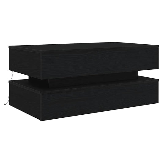 Salongbord med LED-lys svart eik 90x50x40 cm
