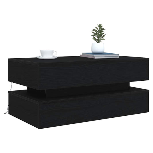 Salongbord med LED-lys svart eik 90x50x40 cm