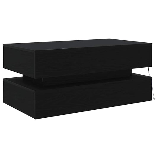 Salongbord med LED-lys svart eik 90x50x40 cm
