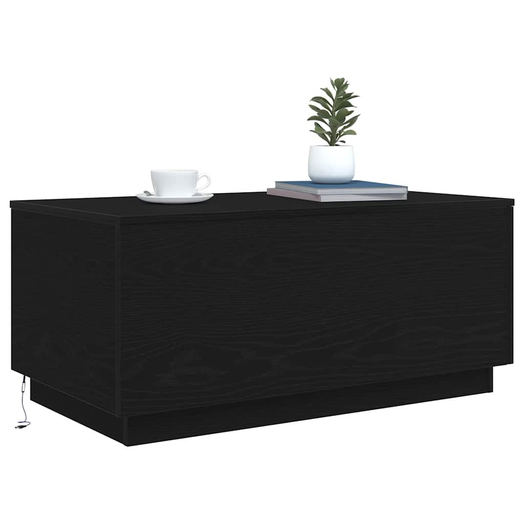 Salongbord med LED-lys svart eik 90x50x40 cm