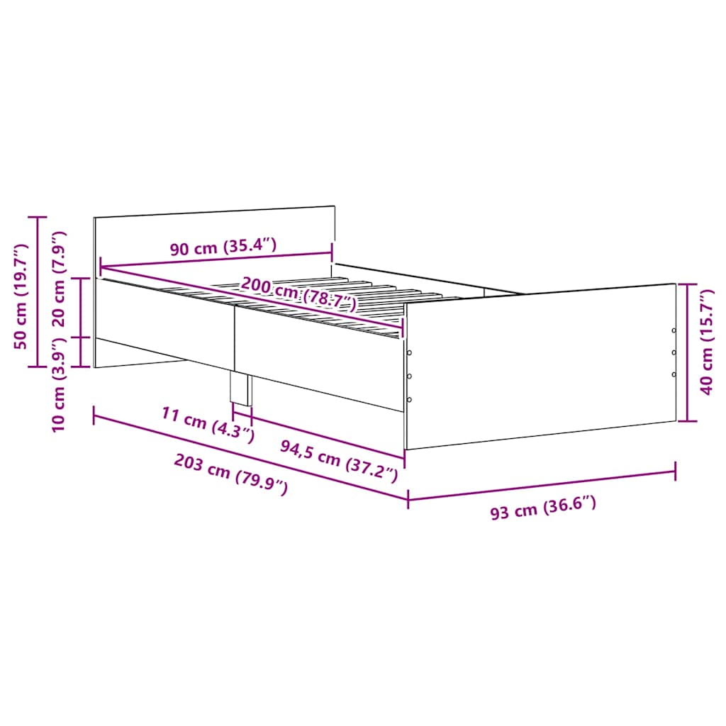 Sengeramme uten madrass svart eik 90x200 cm konstruert tre
