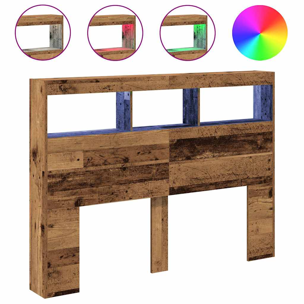 Hodegavl skap med LED gammelt tre 140x17x102 cm