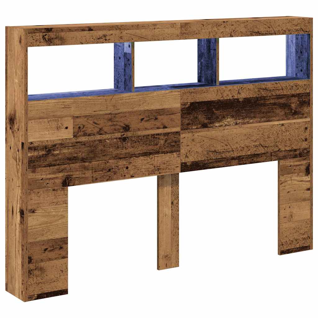 Hodegavl skap med LED gammelt tre 140x17x102 cm