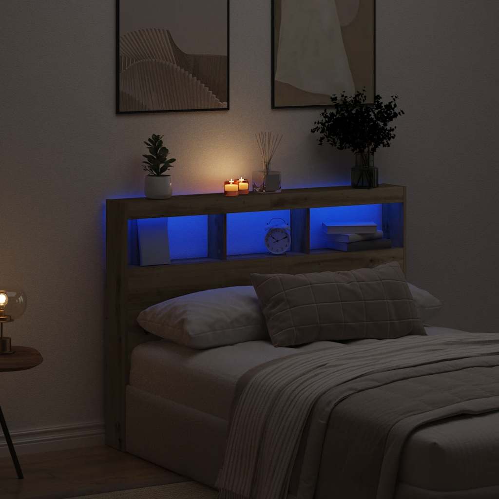 Hodegavl skap med LED artisan eik 140x17x102 cm