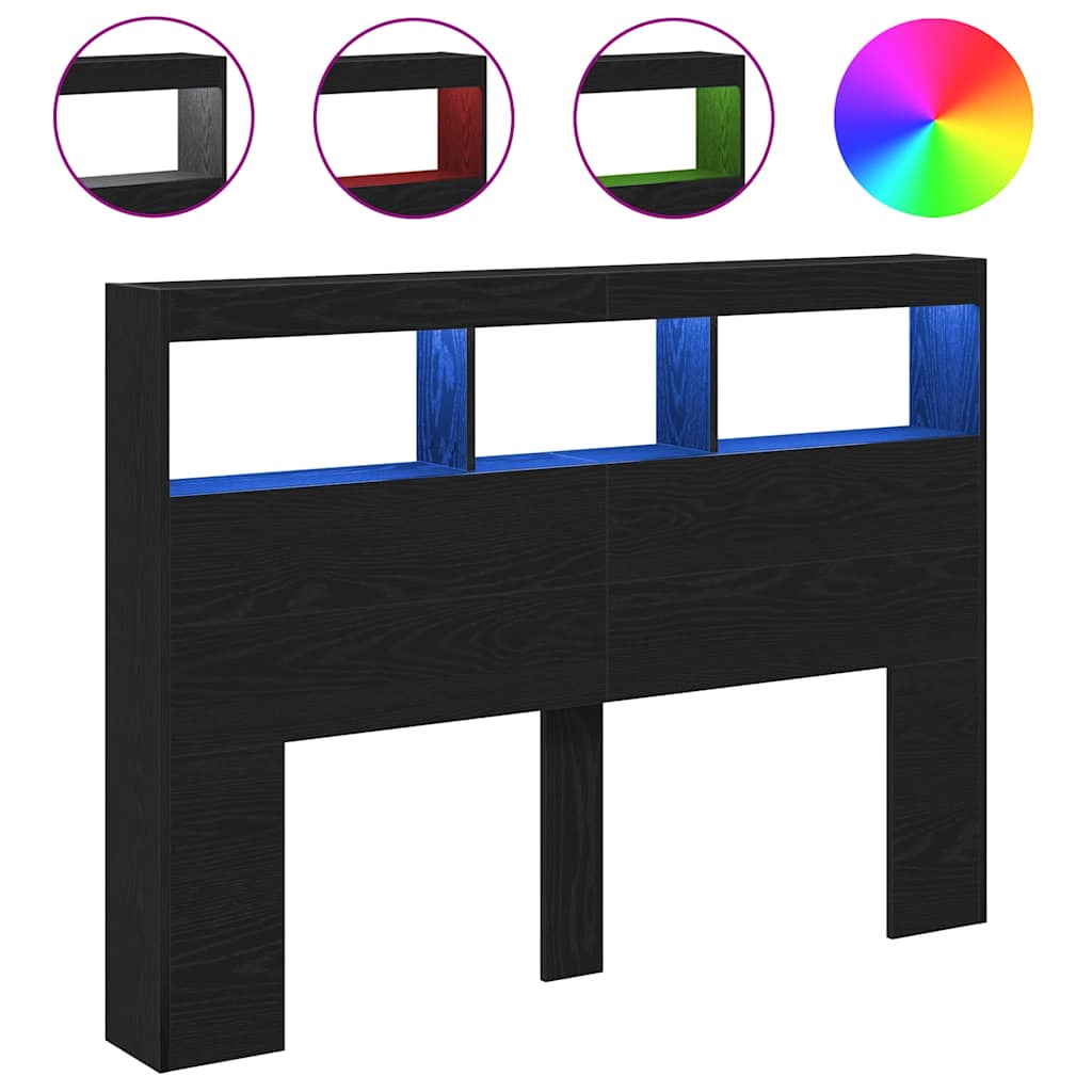 Hodegavl skap med LED svart eik 140x17x102 cm