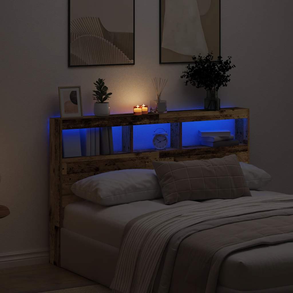 Hodegavl skap med LED gammelt tre 160x17x102 cm