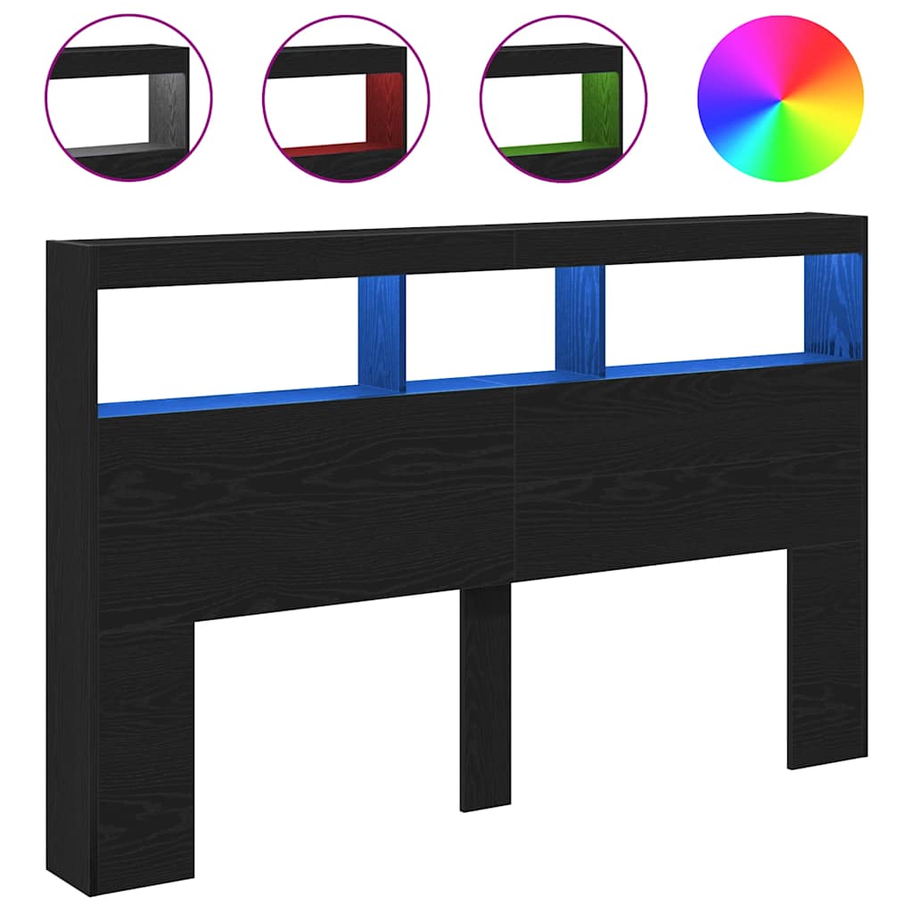 Hodegavl skap med LED svart eik 160x17x102 cm