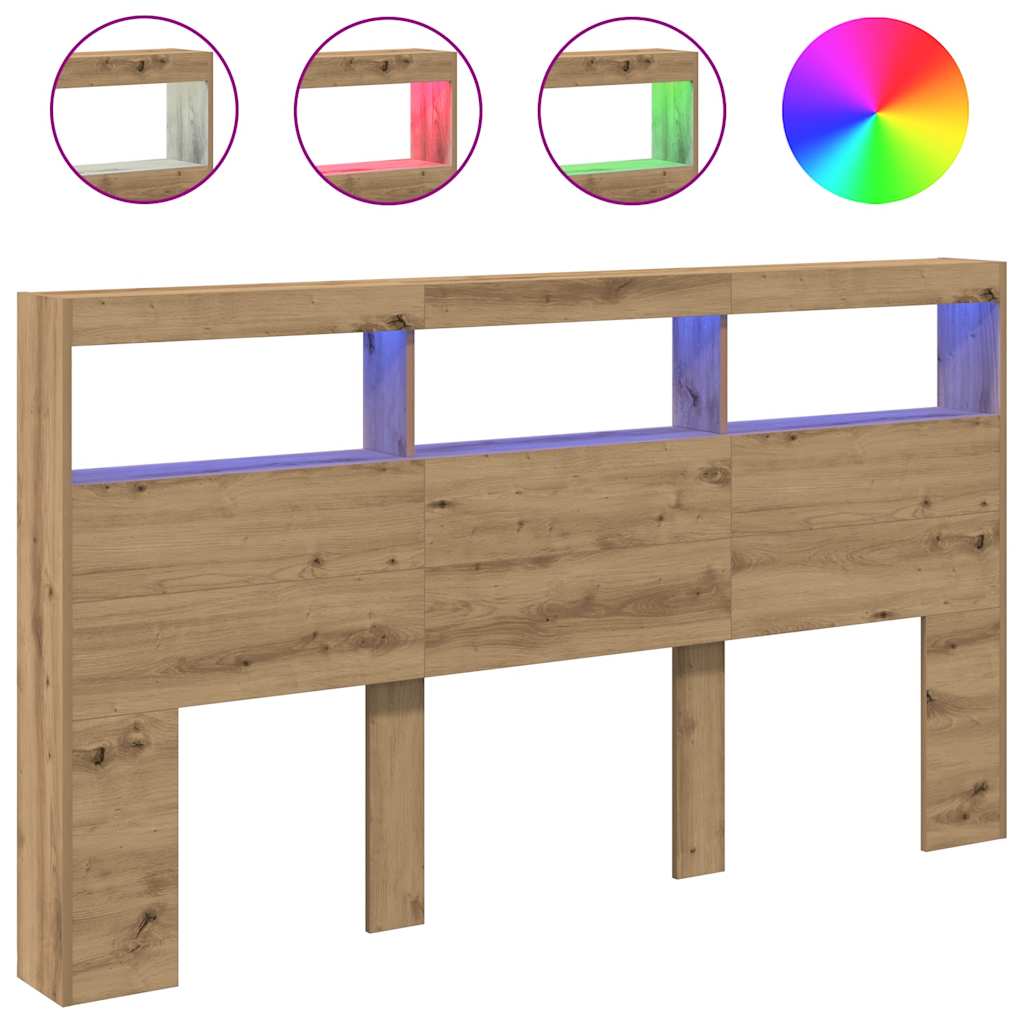 Hodegavl skap med LED artisan eik 180x17x102 cm