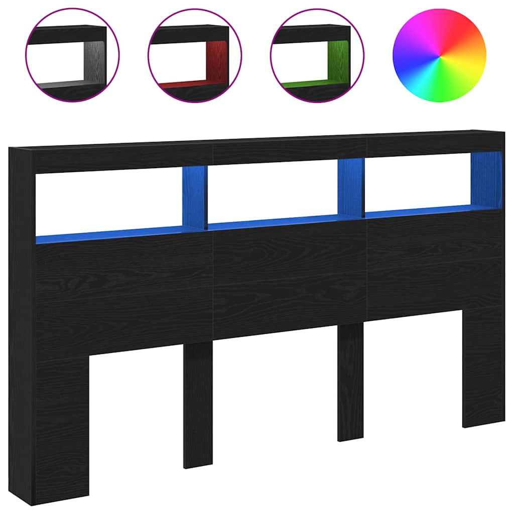 Hodegavl skap med LED svart eik 180x17x102 cm