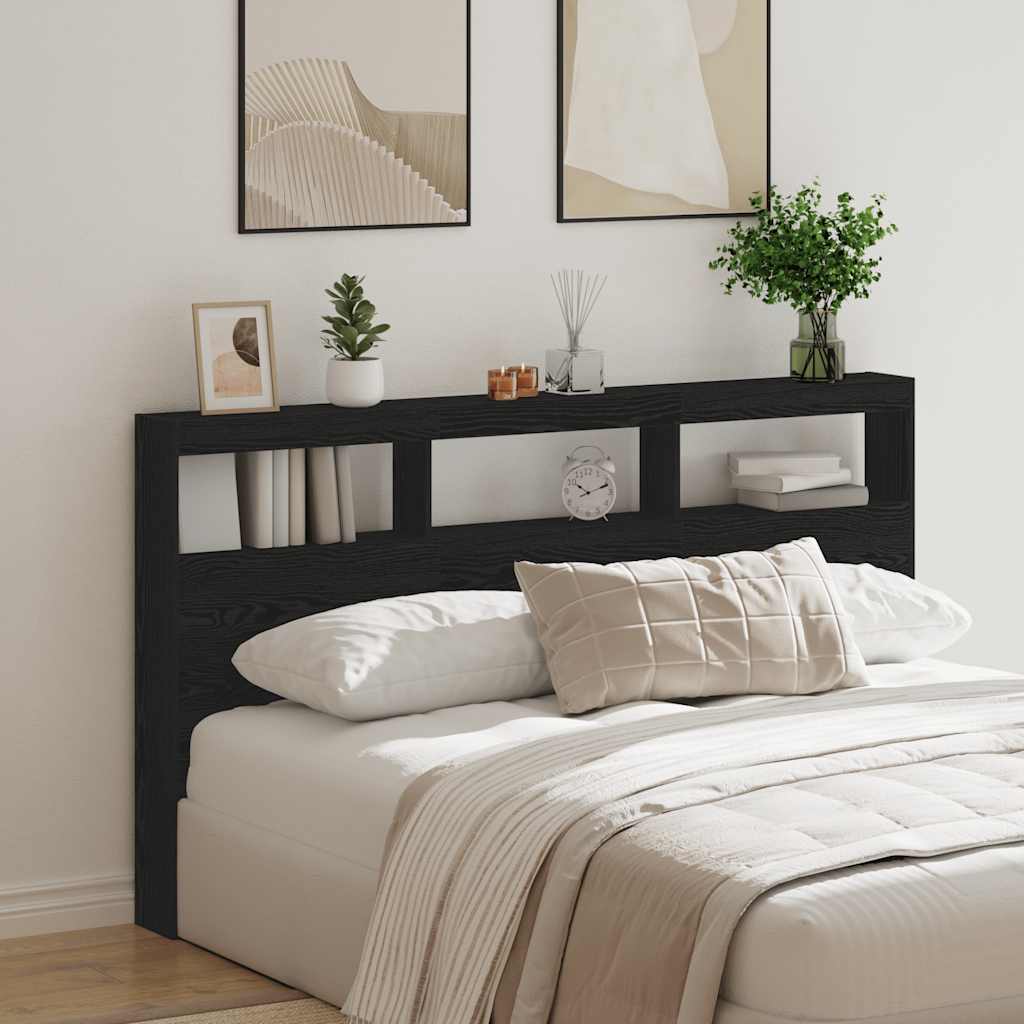 Hodegavl skap med LED svart eik 180x17x102 cm