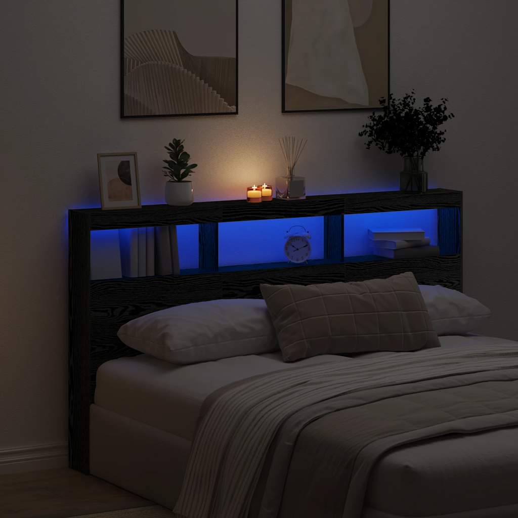 Hodegavl skap med LED svart eik 180x17x102 cm