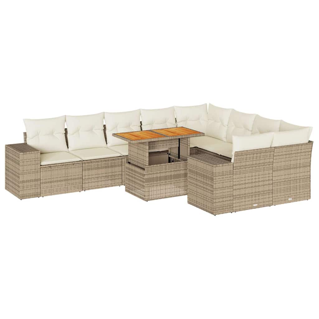 Hagesofaer med puter 10 deler beige polyrotting akasie