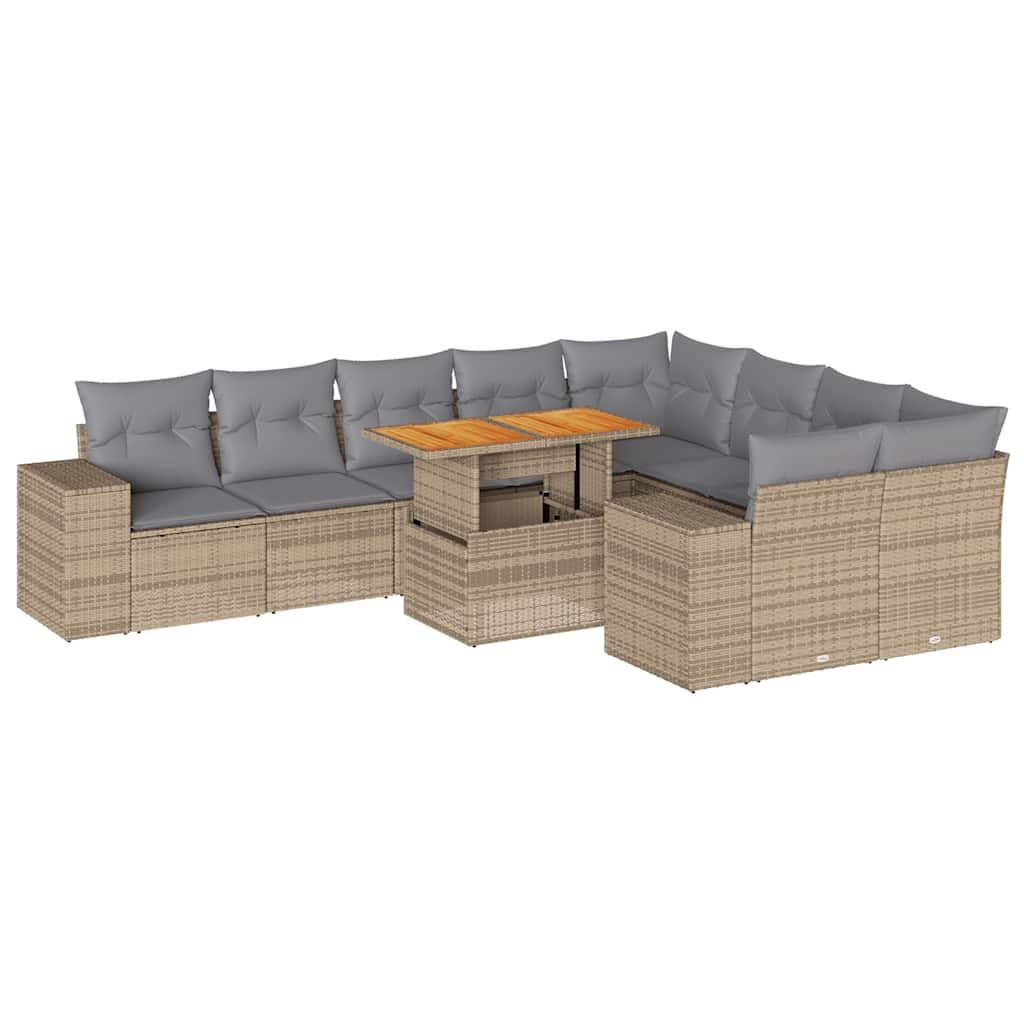 Hagesofaer med puter 10 deler beige polyrotting akasie