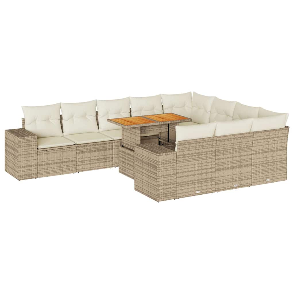 Hagesofaer med puter 10 deler beige polyrotting akasie