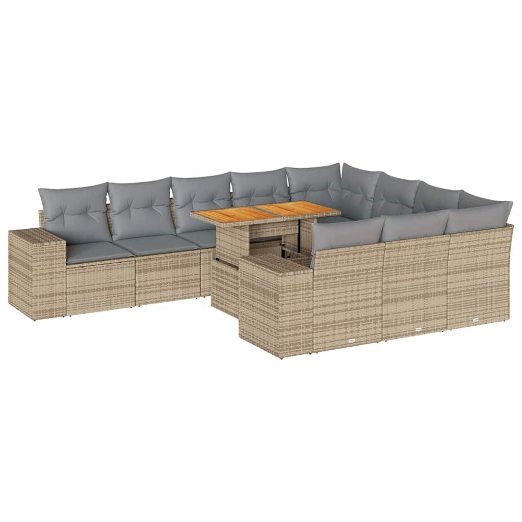 Hagesofaer med puter 10 deler beige polyrotting akasie