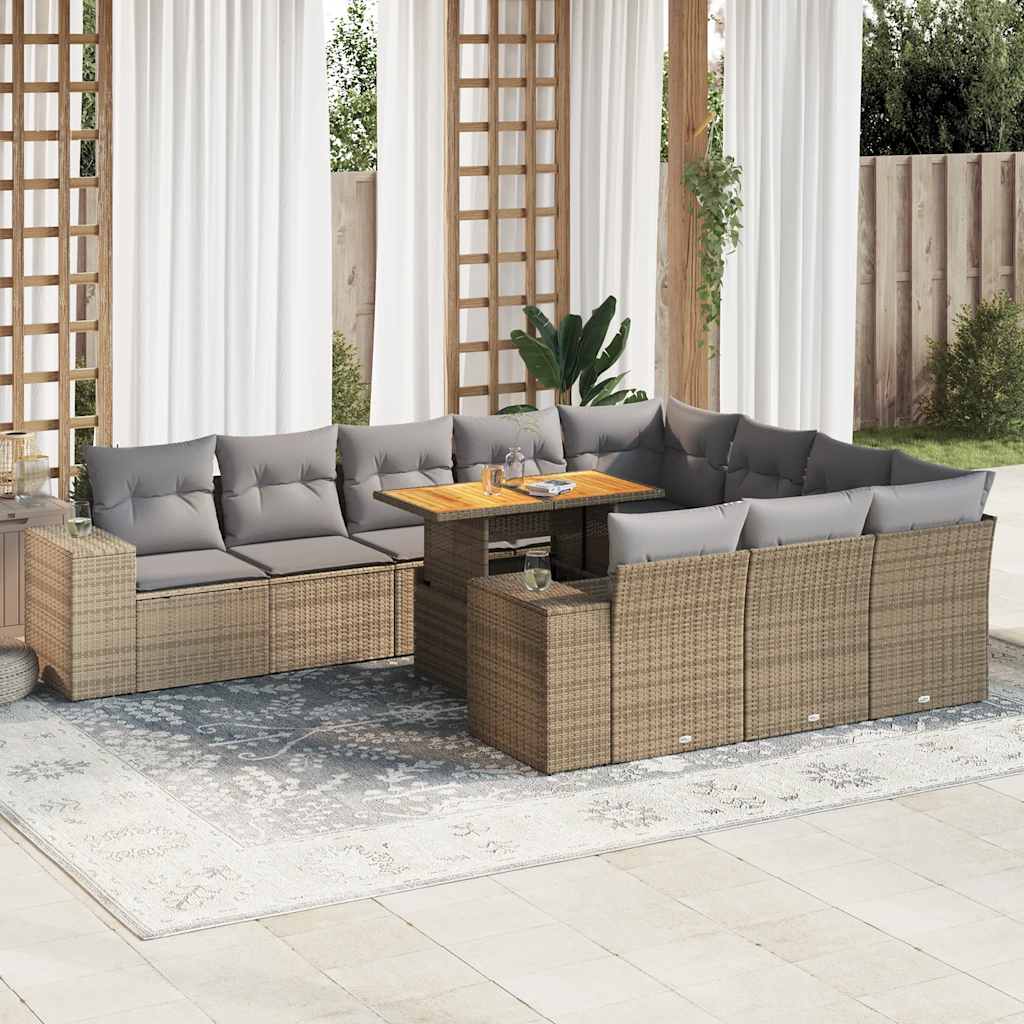 Hagesofaer med puter 10 deler beige polyrotting akasie