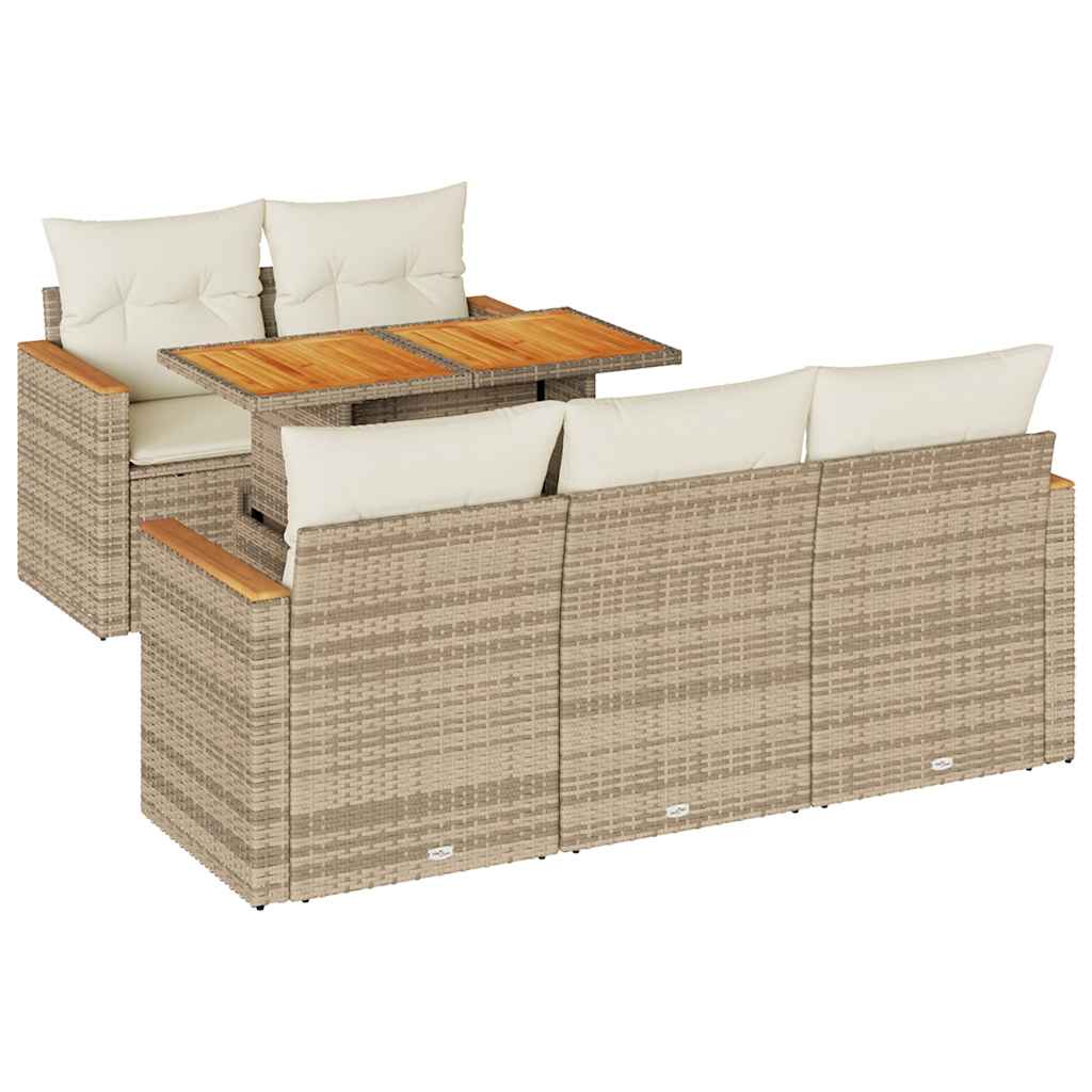 Hagesofaer med puter 6 deler beige polyrotting akasie