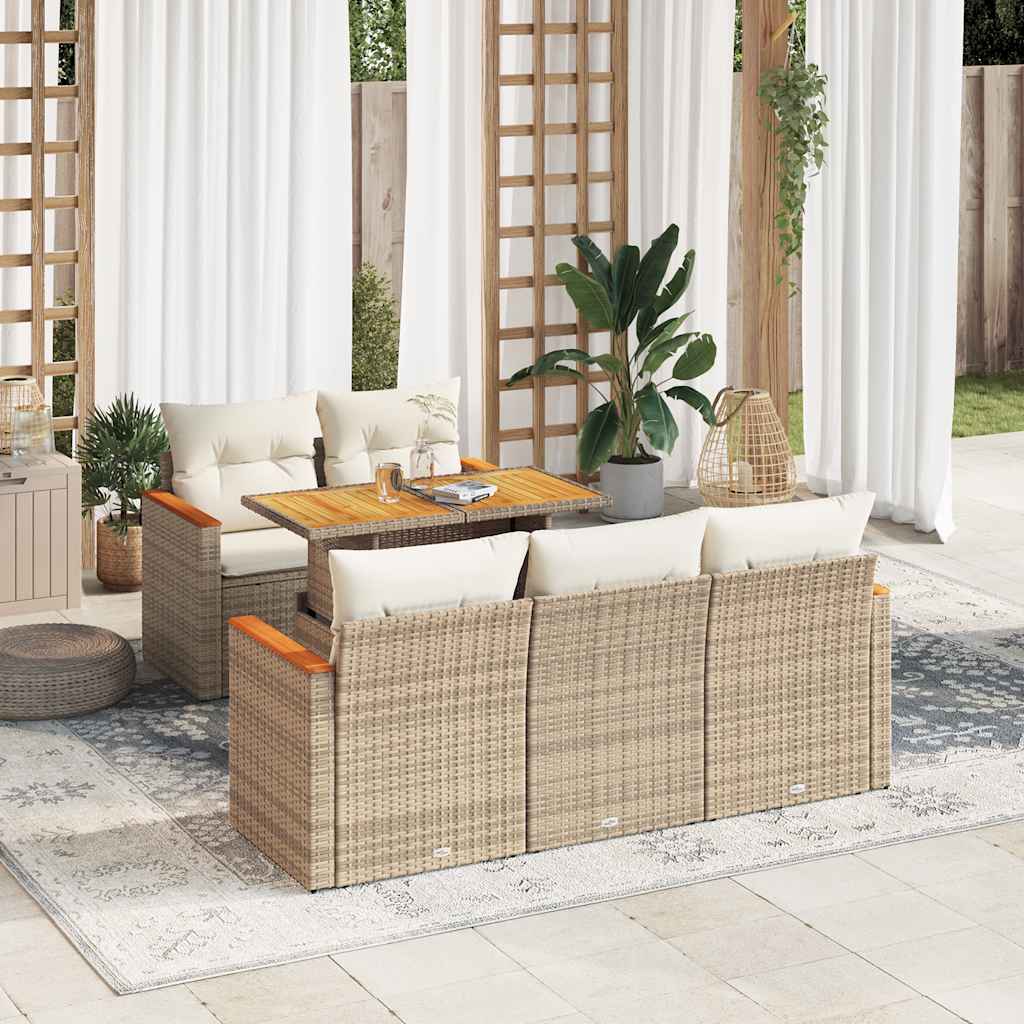 Hagesofaer med puter 6 deler beige polyrotting akasie