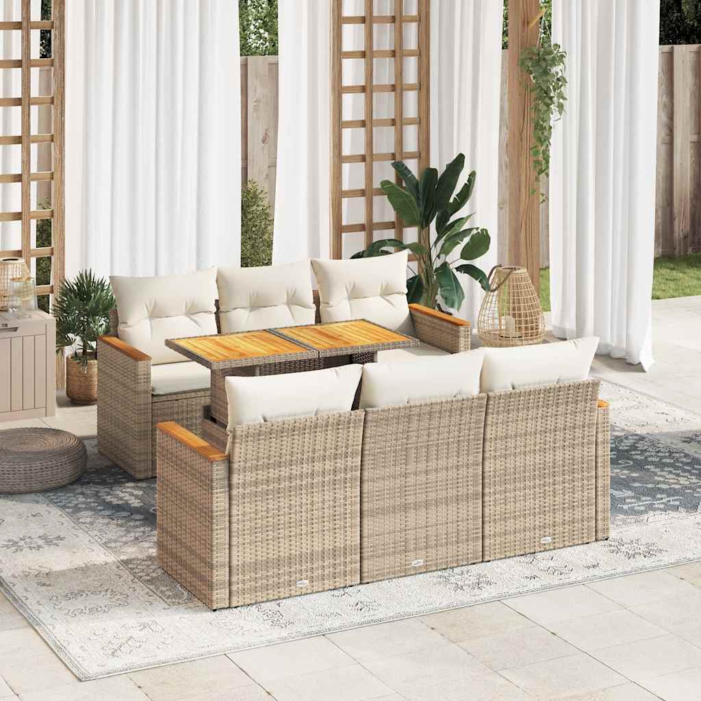 Hagesofaer med puter 7 deler beige polyrotting akasie