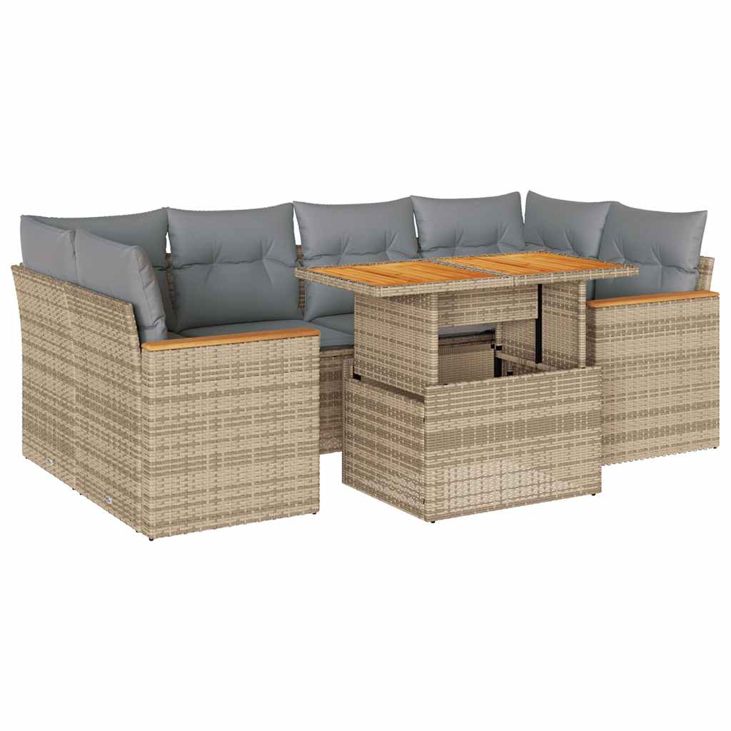 Hagesofaer med puter 6 deler beige polyrotting akasie