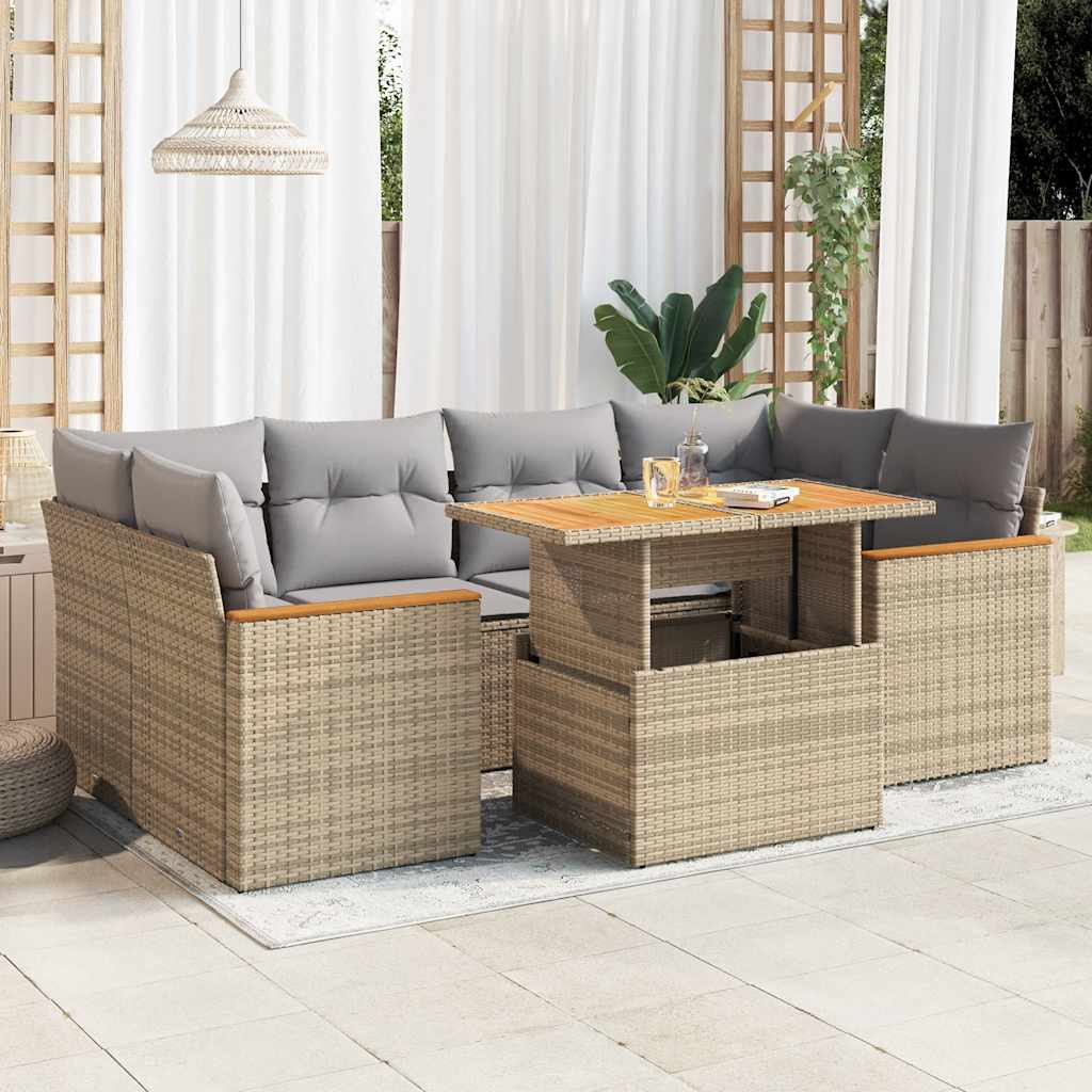 Hagesofaer med puter 6 deler beige polyrotting akasie