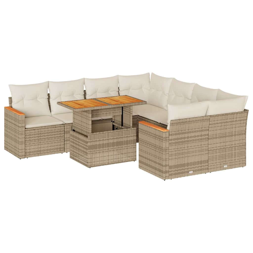 Hagesofaer med puter 9 deler beige polyrotting akasie
