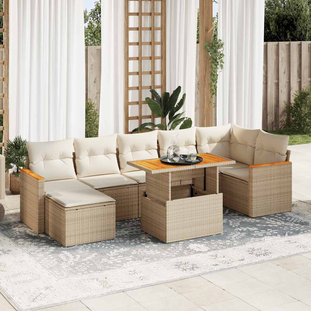 Hagesofaer med puter 8 deler beige polyrotting akasie